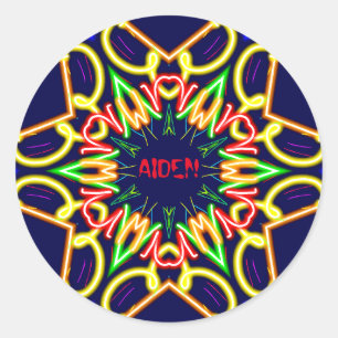 Sticker Rond AIDEN ~Fluoro Alien Motif ~ Personnalisé