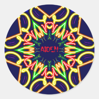 Sticker Rond AIDEN ~Fluoro Alien Motif ~ Personnalisé