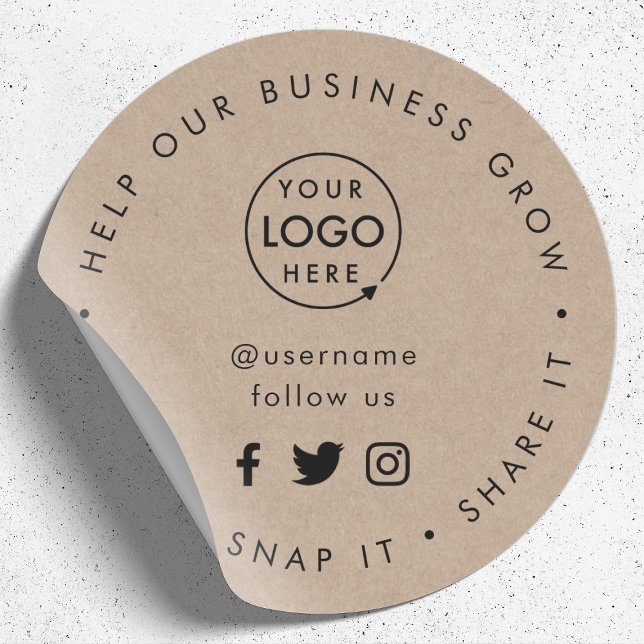 Sticker Rond Aider notre entreprise à croître | Rustique Kraft  (Editable "Help our business grow" social media icon sticker branded with your business logo)