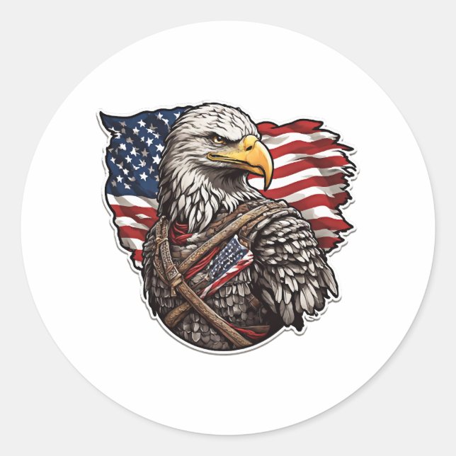 Sticker Rond aigle américain avec drapeau américain (Devant)