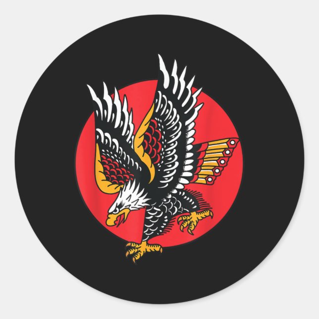 Sticker Rond Aigle Américain Traditionnel Tattoo Enk Old School (Devant)