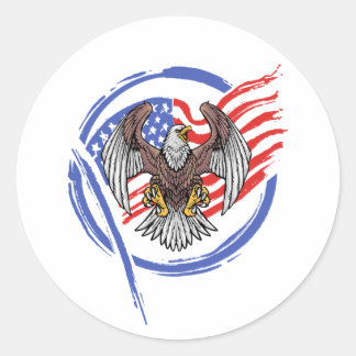 Sticker Rond Aigle d'Amérique vintage avec le cercle du drapeau