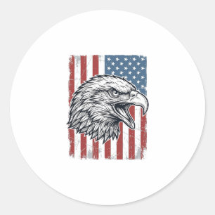 Sticker Rond Aigle Patriotique Drapeau Américain Gravure Vintag