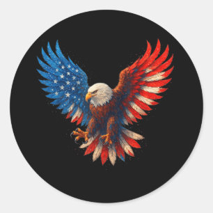 Sticker Rond Aigle Patriotique Eagle, Drapeau Américain 4e Ju