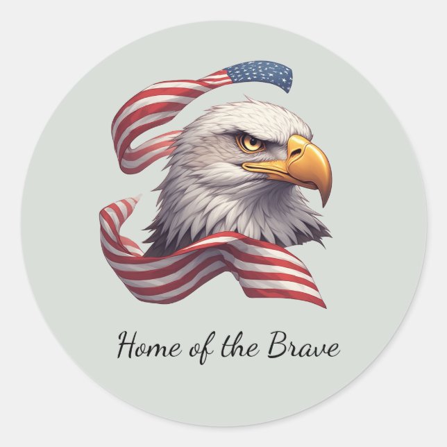 Sticker Rond Aigle Patriotique Maison des Braves, Drapeau Améri (Devant)