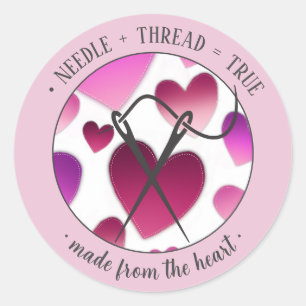 Sticker Rond Aiguille+tread=vrai Fait du coeur rose pâle