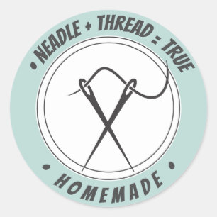 Sticker Rond Aiguille+tread=vrai Fait maison sur le dos vert pâ