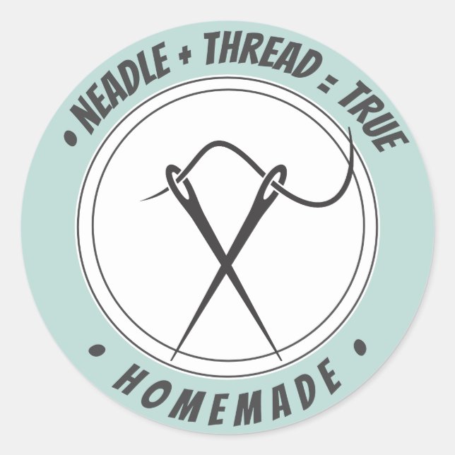 Sticker Rond Aiguille+tread=vrai Fait maison sur le dos vert pâ (Devant)