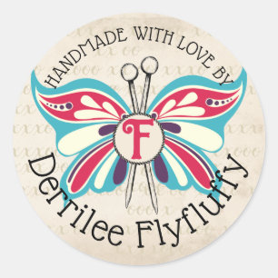 Sticker Rond aiguilles de tricot papillon faites à la main par 