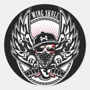 STICKER ROND AILE SKULL-W