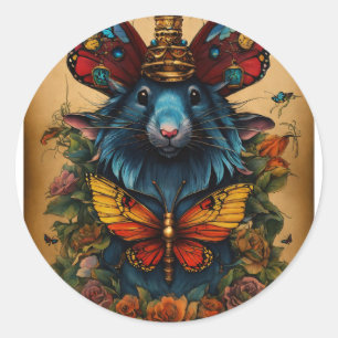 Sticker Rond Ailes de sagesse : Cyberpunk Papillon Rat King Tat