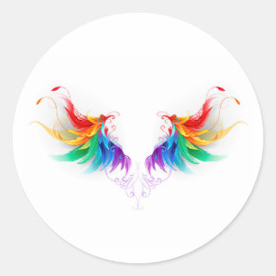 Sticker Rond Ailes fluffy arc-en-ciel