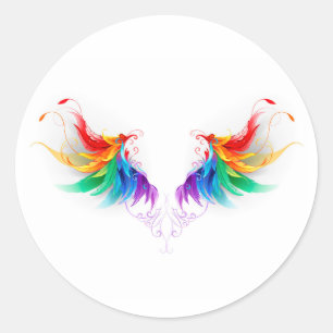 Sticker Rond Ailes fluffy arc-en-ciel
