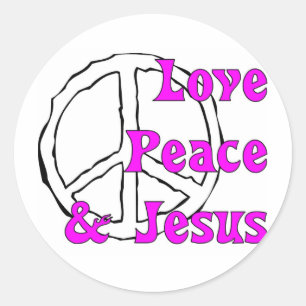 Sticker Rond Aimer la paix et Jésus chrétien signe de paix