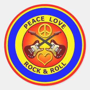 STICKER ROND AIMER LA PAIX ROCK ET ROLL