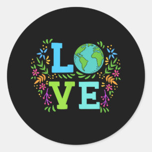 Sticker Rond Aimer La Terre Sauver La Planète Vintage Floral La