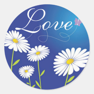 Sticker Rond Aimer les marguerites blanches Fleurs et papillons