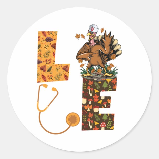 Sticker Rond Aimer Turquie Stethoscope Infirmière Vie Thanksgiv (Devant)