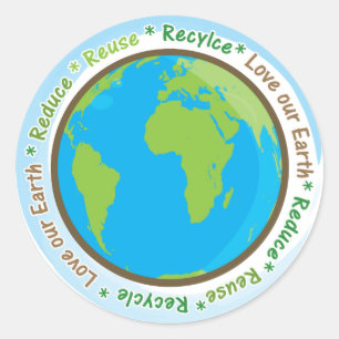 Sticker Rond Aimez notre Terre - Réduisez, réutilisez et recycl