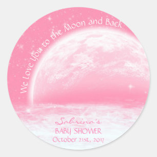 Sticker Rond Aimez-Vous À La Lune & Retour Baby shower Fille Ro