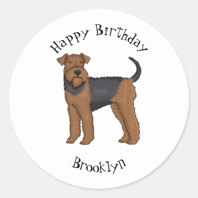 Sticker Rond Airedale terrier dog cartoon (Devant)