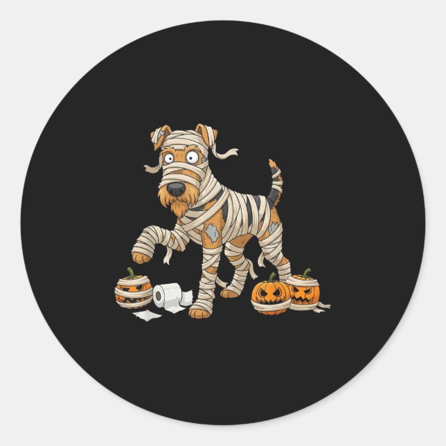 Sticker Rond Airedale Terrier maman Citrouille Halloween Kids M (Devant)