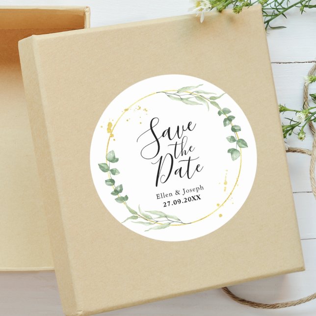 Sticker Rond Airy Greenery Mariage Personnalisé Enregistrer La  (Créateur téléchargé)