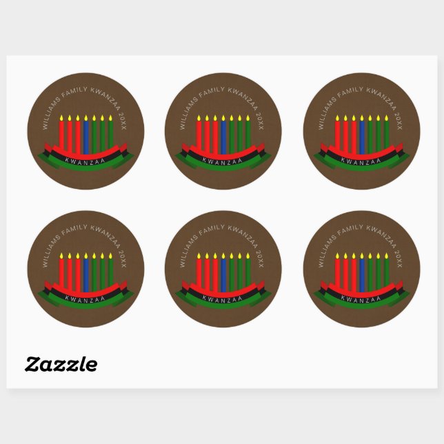 Sticker Rond Ajouter un nom Année Kwanzaa Bougies (Feuille)