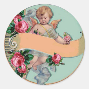 Sticker Rond Ajouter un nom aux accessoires d'art rose vintage 