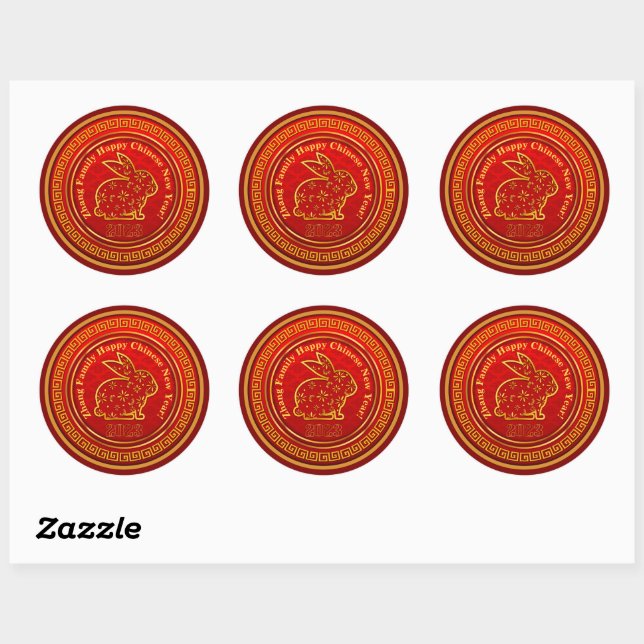 Sticker Rond Ajouter un nom Nouvel An Chinois 2023 Rabbit Gold  (Feuille)