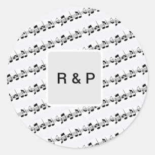 Sticker Rond Ajouter votre nom couple notes musicales battement