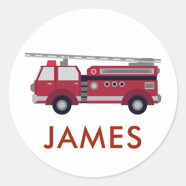 Sticker Rond Ajouter votre nom Red Fire truck Personnalisé (Devant)