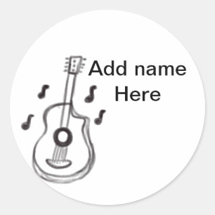 Sticker Rond Ajouter votre nom texte brun acoustique guitare éd