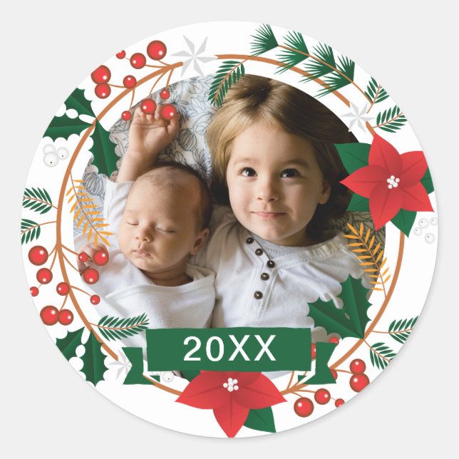 Sticker Rond Ajouter votre photo | Joyeux Noël (Devant)