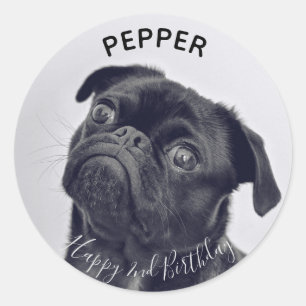 Sticker Rond Ajouter votre propre photo Pet Nom d'anniversaire