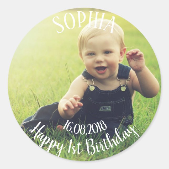 Sticker Rond Ajouter votre propre photo Premier anniversaire (Devant)