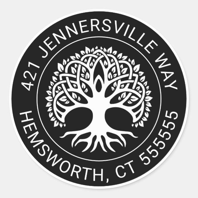 Sticker Rond Ajouter votre texte | Adresse de l'arbre celtique (Devant)