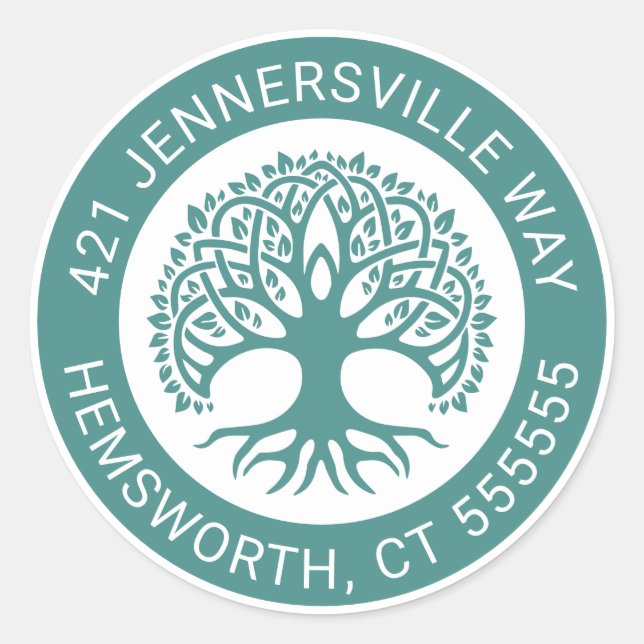 Sticker Rond Ajouter votre texte | Adresse de l'arbre celtique (Devant)