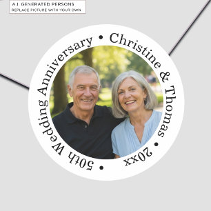Sticker Rond Ajoutez votre propre photo de couple 50e anniversa