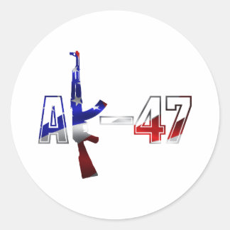 Sticker Rond AK-47 AKM Assault Rifle Logo Rouge Blanc Et Bleu.p