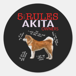 Sticker Rond Akita Dog 5 Règles Propriétaire de chien Akita