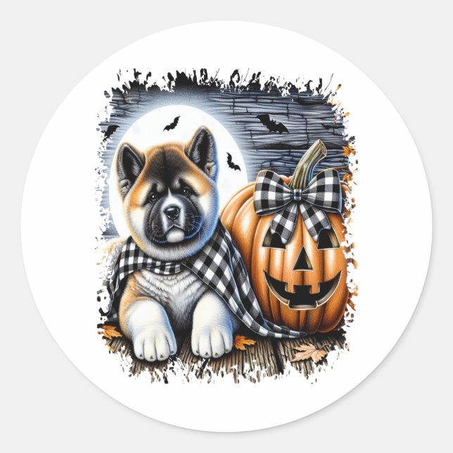 Sticker Rond Akita Dog Carré d'Halloween (Devant)