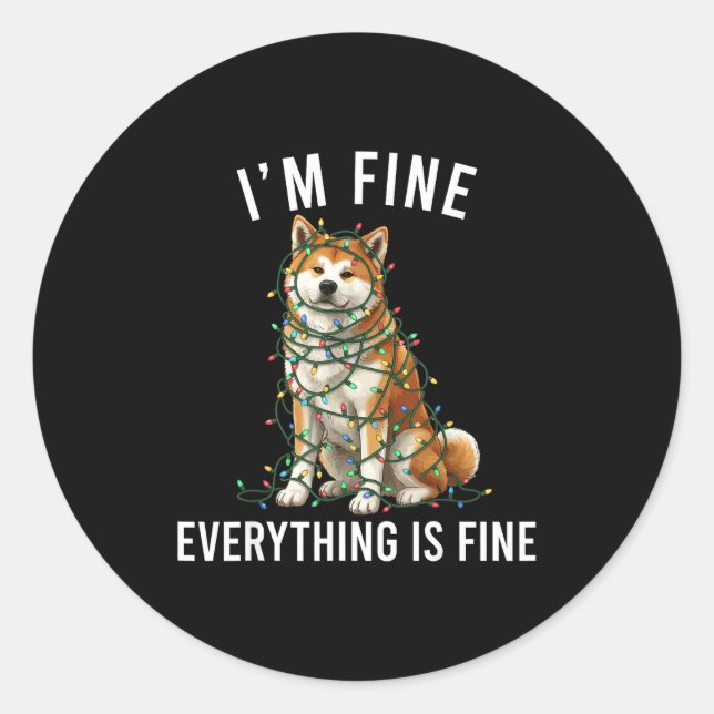Sticker Rond Akita Inu Christmas I'm Fine Everything Is Fine  (Devant)