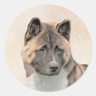Sticker Rond Akita Peinture - Cute Original Chien Art
