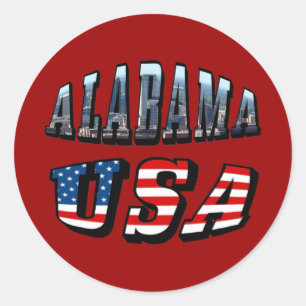 Sticker Rond Alabama Photo et USA Flag Font