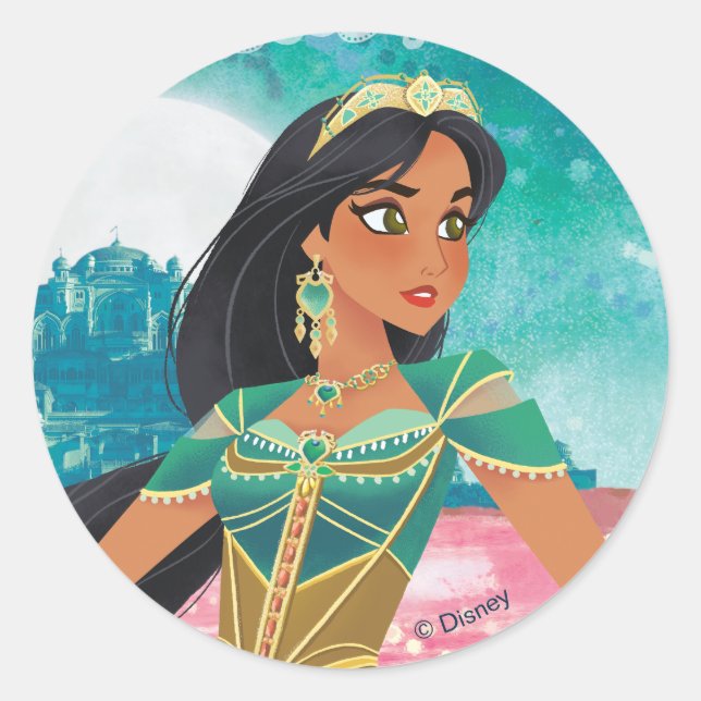 Sticker Rond Aladdin | Jasmine "Femme de nombreux rêves" (Devant)