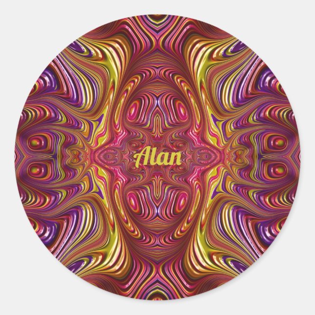 Sticker Rond ALAN ~ Conception fractale multicolore ~ (Devant)