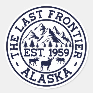 Sticker Rond Alaska The Last Frontier Montagnes Souvenir de l'o