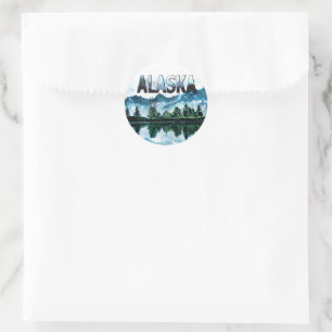 Sticker Rond Alaska Watercolor Mountain Landcape Adventure