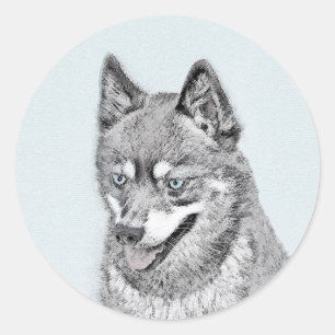 Sticker Rond Alaskan Klee Kai Peinture - Cute Original Chien Ar